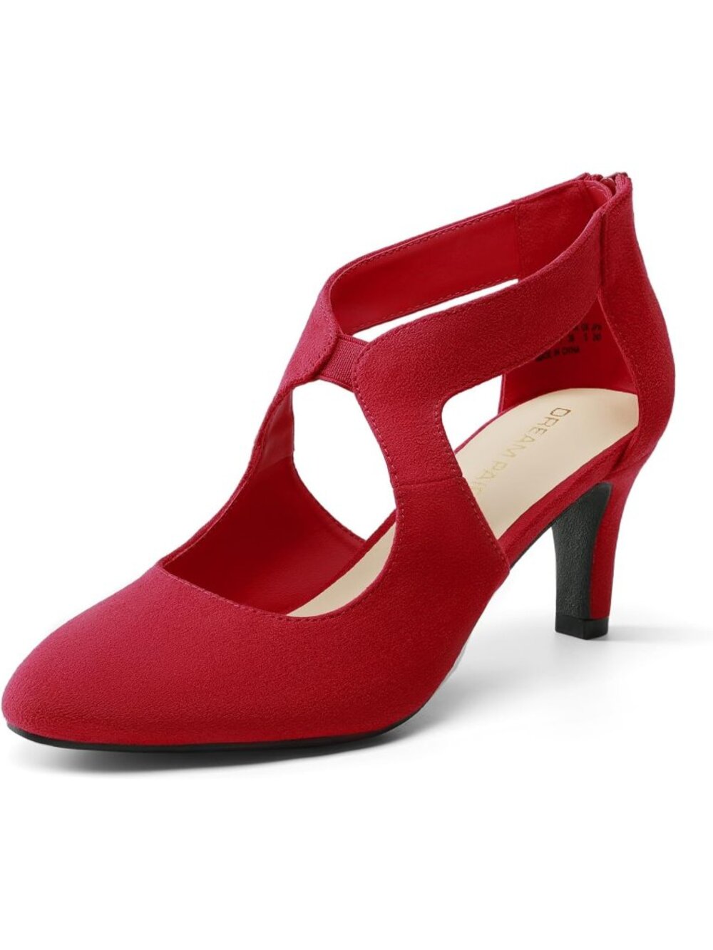 Women's Red Faux Suede Stylish Pumps Closed Pointed Toe Back Zip Kitten Heels